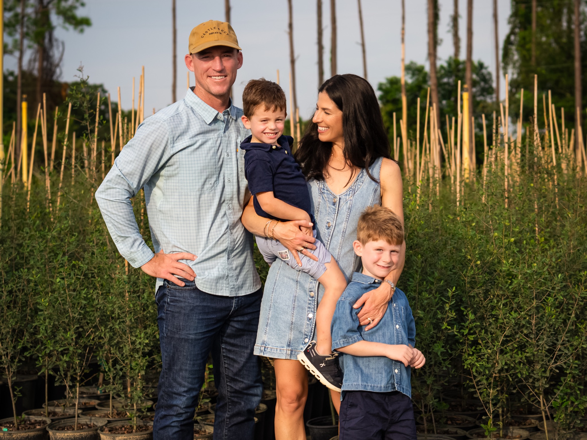 Our family together among the nursery trees